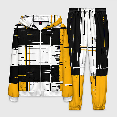 Мужской костюм Жёлтые и чёрные полосы на белом фоне / 3D-Белый – фото 1