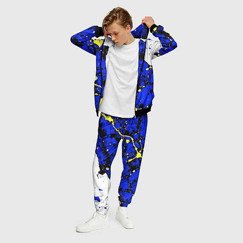 Мужской костюм Сине-жёлтая абстракция на белом фоне / 3D-Черный – фото 3