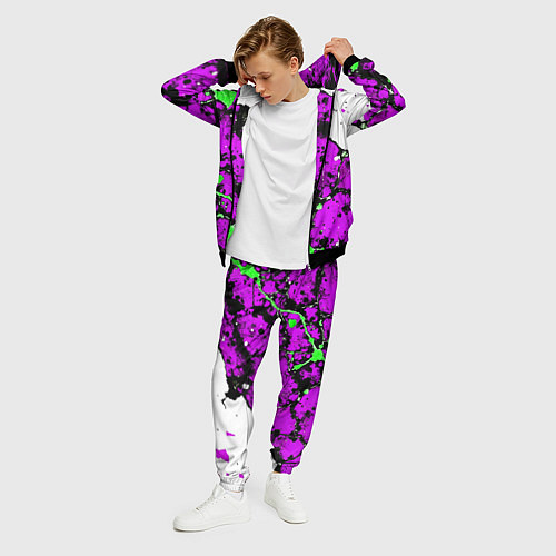 Мужской костюм Зелёно-розовая абстракция на белом фоне / 3D-Черный – фото 3