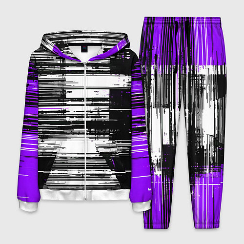 Мужской костюм Горизонтальные чёрные линии на бело-фиолетовом фон / 3D-Белый – фото 1