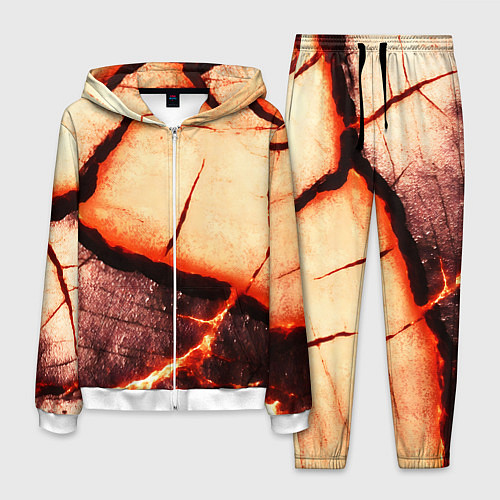 Мужской костюм Трещины на абстрактном красном фоне / 3D-Белый – фото 1