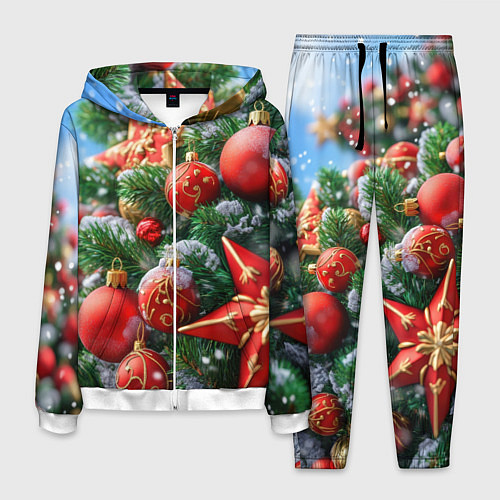 Мужской костюм Красные шары и звезда новогодняя / 3D-Белый – фото 1