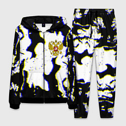 Костюм мужской Россия герб глитч, цвет: 3D-черный