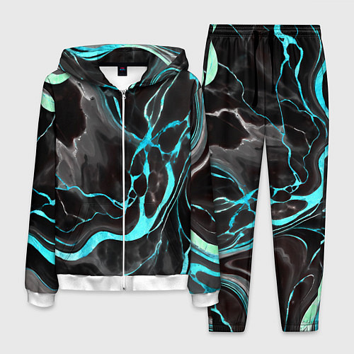 Мужской костюм Голубые флюиды на чёрном фоне / 3D-Белый – фото 1