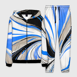 Костюм мужской Волнистые бело-синие линии на чёрном фоне, цвет: 3D-черный