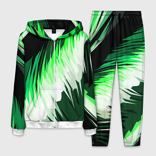 Мужской костюм Зелёно-белая абстракция на чёрном фоне / 3D-Белый – фото 1