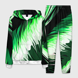 Костюм мужской Зелёно-белая абстракция на чёрном фоне, цвет: 3D-белый