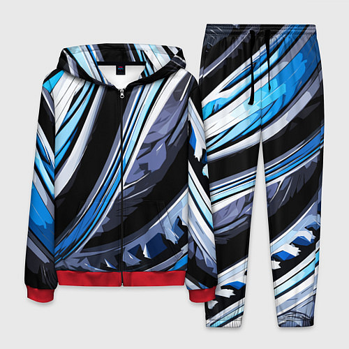 Мужской костюм Волнистая чёрно-синяя абстракция / 3D-Красный – фото 1