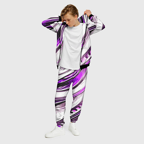 Мужской костюм Волнистая бело-фиолетовая абстракция / 3D-Черный – фото 3