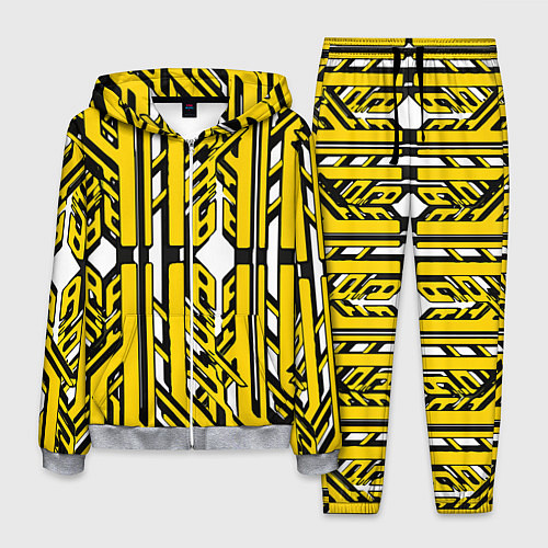 Мужской костюм Чёрно-жёлтые техно полосы на белом фоне / 3D-Меланж – фото 1
