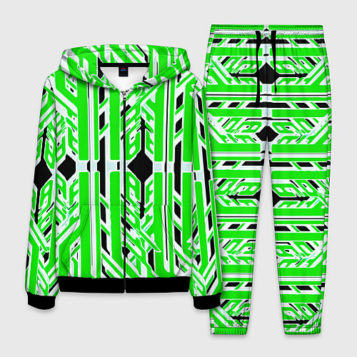 Мужской костюм Бело-зелёные техно полосы на чёрном фоне / 3D-Черный – фото 1