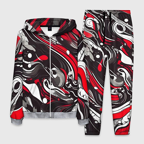 Мужской костюм Красно-белые волны / 3D-Меланж – фото 1