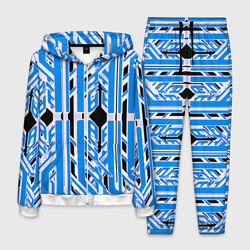 Мужской костюм Бело-синие техно полосы на чёрном фоне / 3D-Белый – фото 1