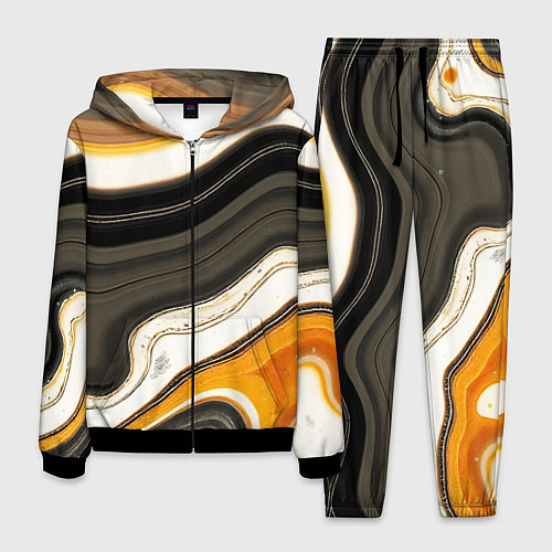 Мужской костюм Волнистые чёрно-жёлтые полосы на белом фоне / 3D-Черный – фото 1