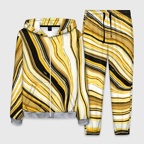 Мужской костюм Волнистые вертикальные чёрно-жёлтые полосы / 3D-Меланж – фото 1