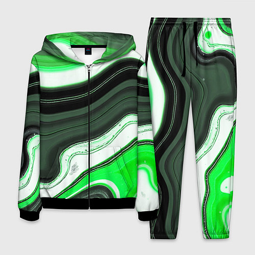 Мужской костюм Волнистые горизонтальные чёрно-зелёные полосы на б / 3D-Черный – фото 1