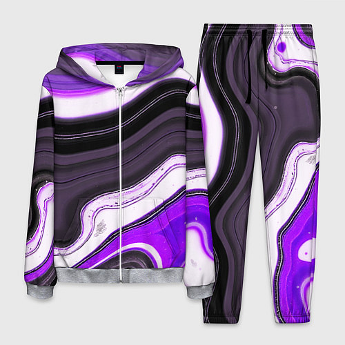 Мужской костюм Волнистые горизонтальные чёрно-фиолетовые полосы н / 3D-Меланж – фото 1