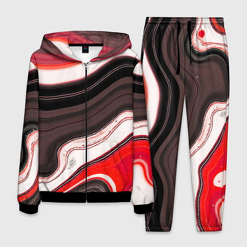 Мужской костюм Волнистые горизонтальные чёрно-красные полосы на б / 3D-Черный – фото 1