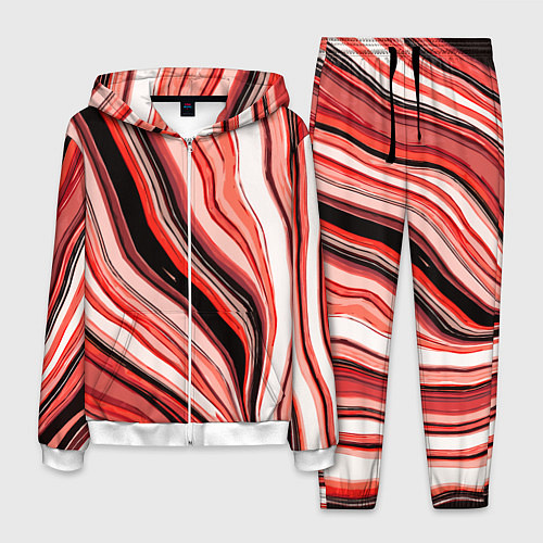 Мужской костюм Волнистые вертикальные чёрно-красные полосы / 3D-Белый – фото 1