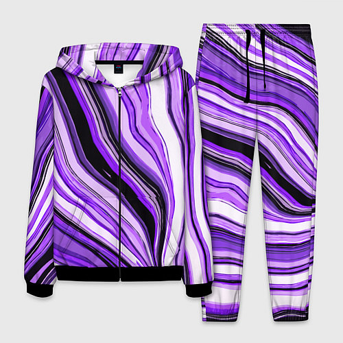 Мужской костюм Волнистые вертикальные чёрно-фиолетовые полосы / 3D-Черный – фото 1