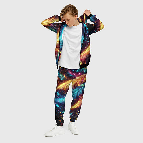 Мужской костюм Неоновые разноцветные перья / 3D-Черный – фото 3