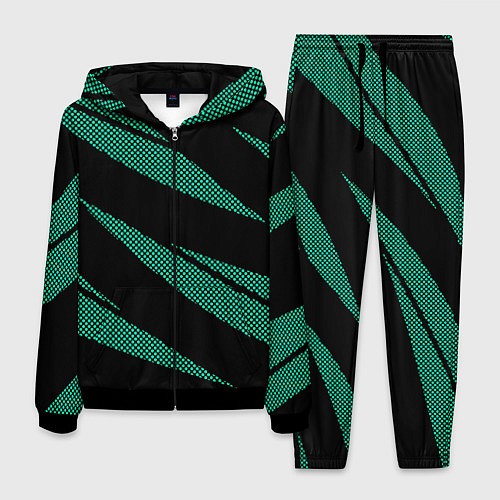 Мужской костюм Чёрный с бирюзовым текстура точки и полосы / 3D-Черный – фото 1