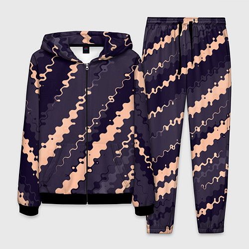 Мужской костюм Фиолетовый с бежевым искажённые полосы / 3D-Черный – фото 1