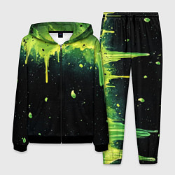 Костюм мужской Зеленая стекающая краска по черному фону, цвет: 3D-черный