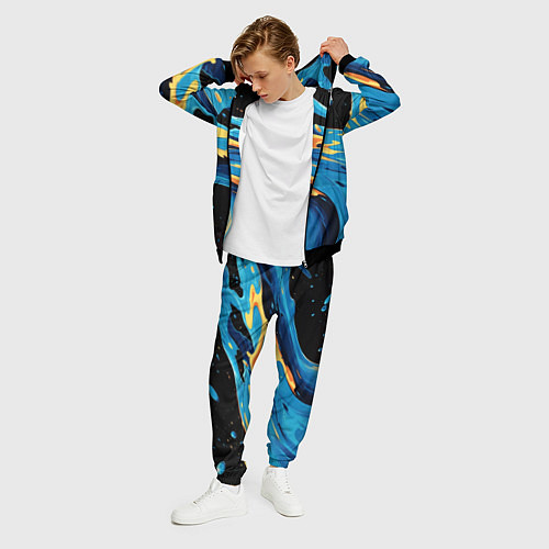 Мужской костюм Синяя волна из красок / 3D-Черный – фото 3