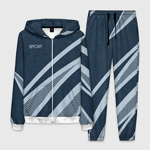 Мужской костюм Sport синий текстурный с полосами / 3D-Белый – фото 1