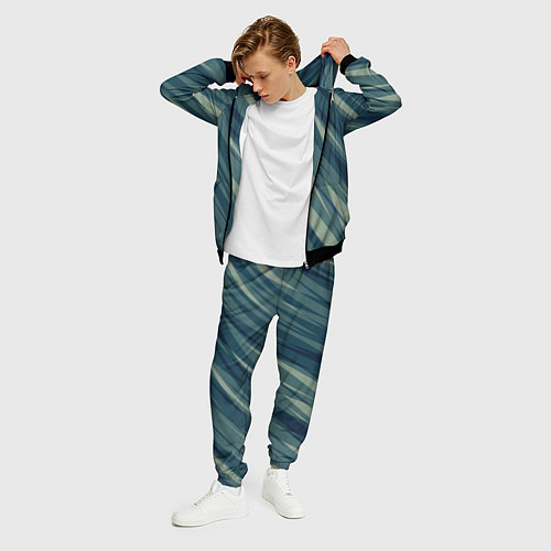 Мужской костюм Зеленовато-синий полосы / 3D-Черный – фото 3