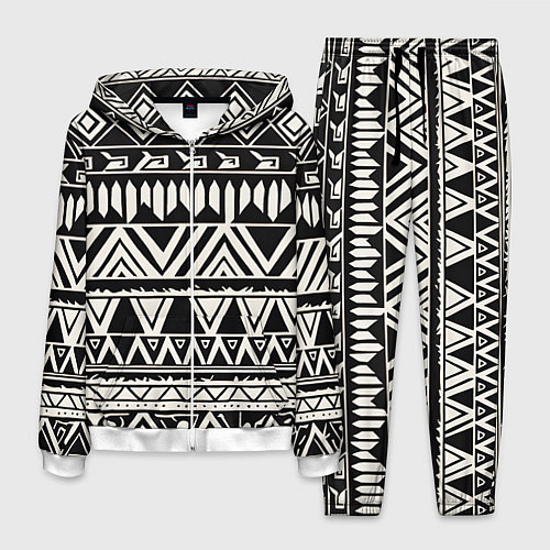 Мужской костюм Черно белый орнамент в этническом стиле / 3D-Белый – фото 1