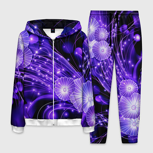 Мужской костюм Силуэты цветов на темном фоне - фиолетовое свечени / 3D-Белый – фото 1
