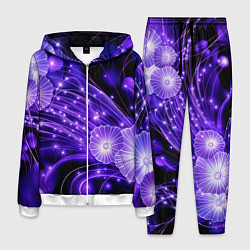Костюм мужской Силуэты цветов на темном фоне - фиолетовое свечени, цвет: 3D-белый