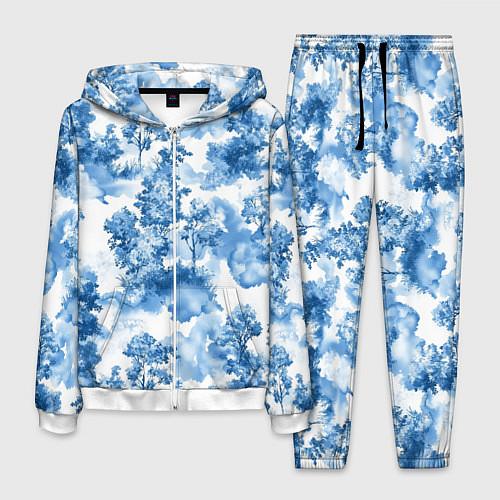 Мужской костюм Абстрактные деревья и облака- лесной паттерн аквар / 3D-Белый – фото 1