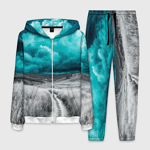 Мужской костюм Монохромное поле и сине-зеленое небо - природный п / 3D-Белый – фото 1