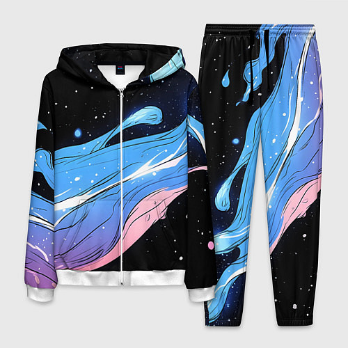 Мужской костюм Синяя волна на черном - текстура / 3D-Белый – фото 1