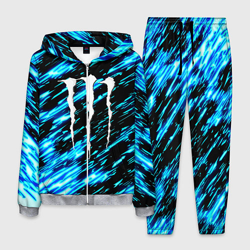 Мужской костюм Monster energy штрихи голубых неоновых красок / 3D-Меланж – фото 1
