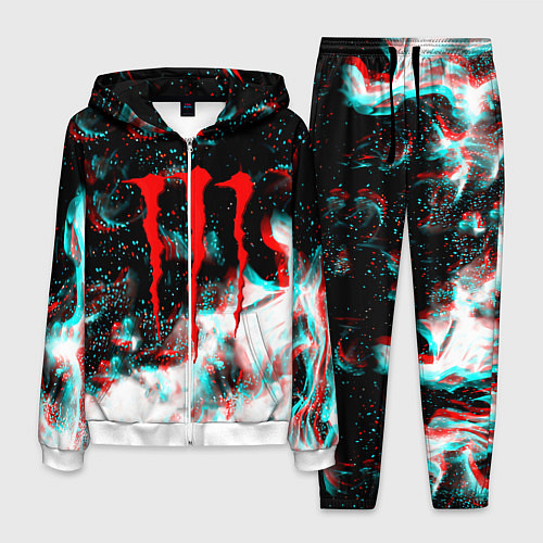 Мужской костюм Monster energy огонь глитч / 3D-Белый – фото 1