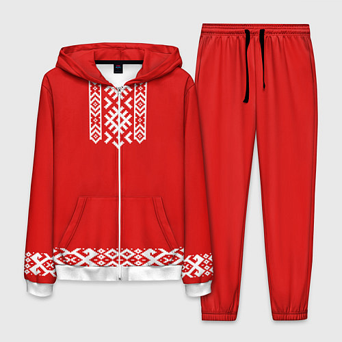 Мужской костюм Славянский узор на красном - вышиванка рубаха крас / 3D-Белый – фото 1