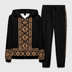 Костюм мужской Славянский золотой узор на черном - вышиванка руба, цвет: 3D-черный