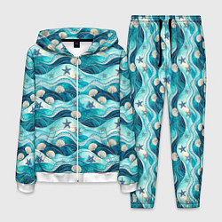 Костюм мужской Летний узор с ракушками и морскими звездами, цвет: 3D-белый