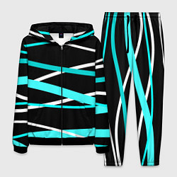 Костюм мужской Чёрный с бело-голубыми полосами, цвет: 3D-черный