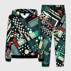 Мужской костюм Тёмно-синий абстракция полосы кружочки