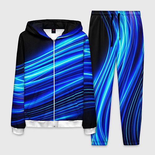 Мужской костюм Синие неоновые линии краски / 3D-Белый – фото 1