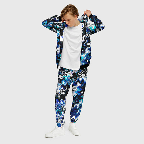 Мужской костюм Абстракция разлитые краски чёрно-сине-белый / 3D-Черный – фото 3