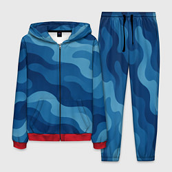 Костюм мужской Синие волнистые линии в виде камуфляжа, цвет: 3D-красный