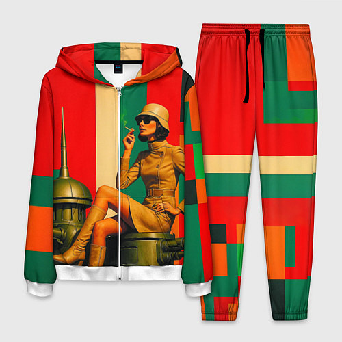 Мужской костюм Милитари девушка на оружейной башне ретрофутуризм / 3D-Белый – фото 1