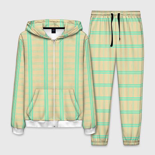 Мужской костюм Color beige cage blue stripes / 3D-Белый – фото 1