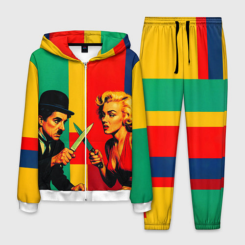 Мужской костюм Чарли Чаплин против Мэрилин Монро поп-арт / 3D-Белый – фото 1